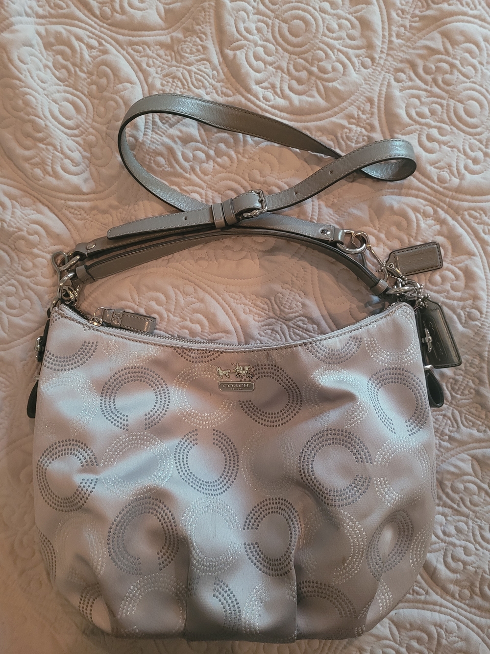Coach Silver Gray Signature Circle-Print Shoulder Bag